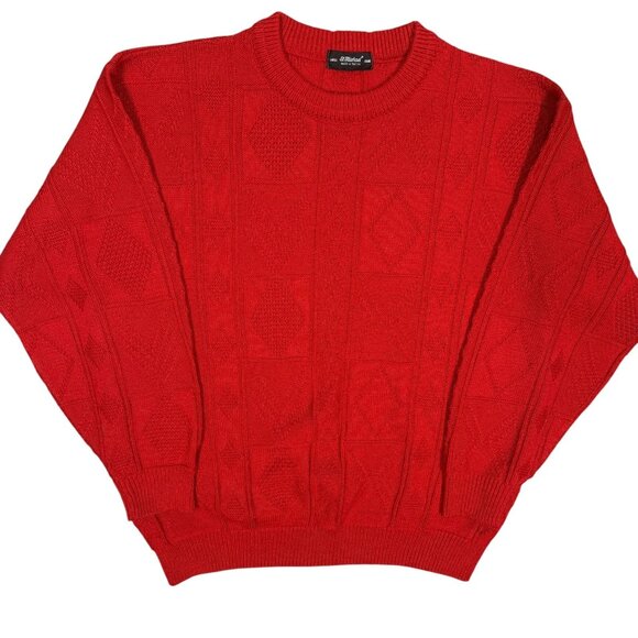 Vintage St Michael Knit Sweater Red Crewneck Made in UK Geometric Large - Picture 1 of 9